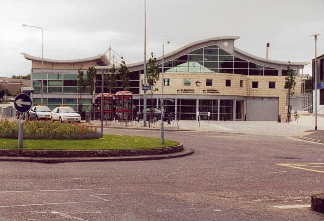 Photograph of new integrated bus and rail station at Bangor